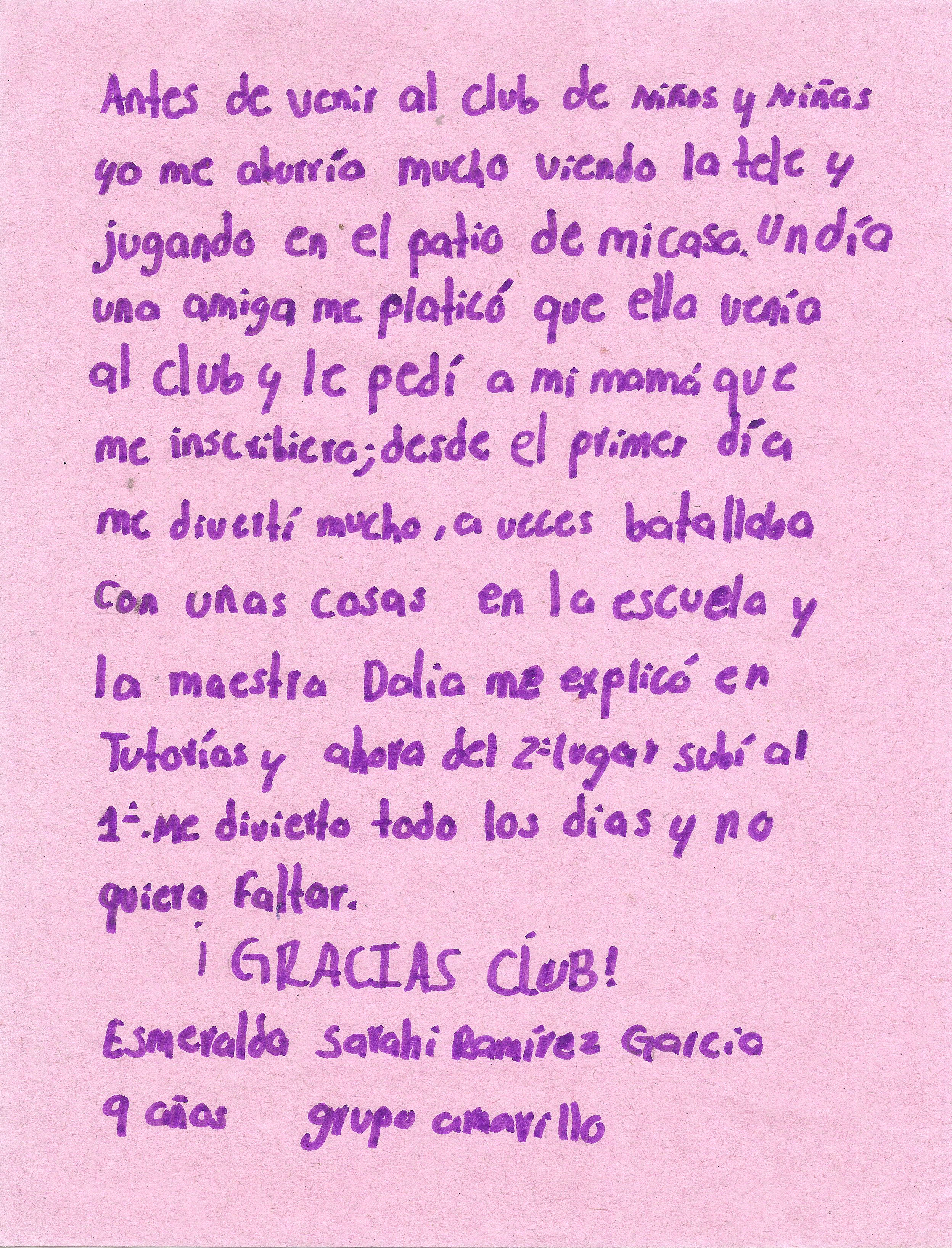Carta de Esmeralda Sarahí